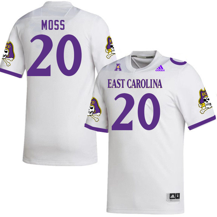 Men #20 Ty Moss ECU Pirates 2023 College Football Jerseys Stitched-White - Click Image to Close